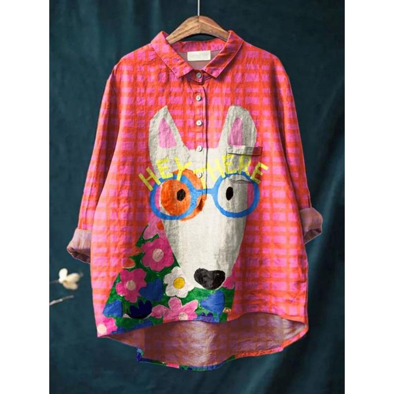 Tier Blumenmuster Bedruckte Hemden Hawaii Polyester Freizeit Langärmlig Damenblusen & Hemden