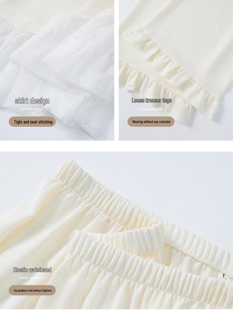 White Rose French Sweet Ice Silk Women's Pajama Set, Spring/Autumn, Long Sleeve, Indoor/Outdoor Wear
