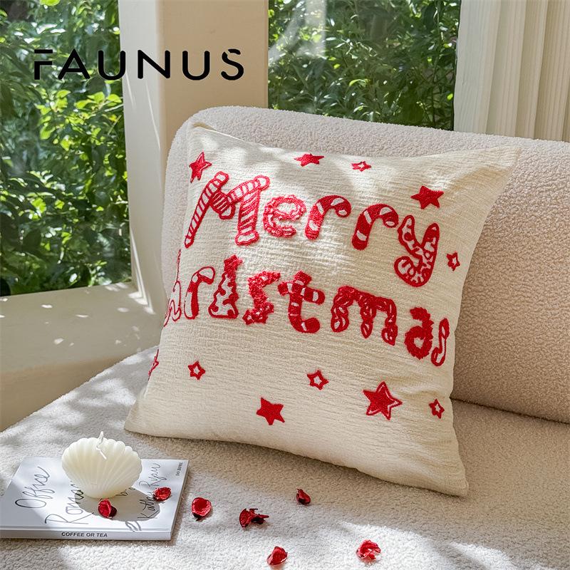 Christmas Embroidery Candy Cane & Santa Hat Tufted Throw Pillow Cover
