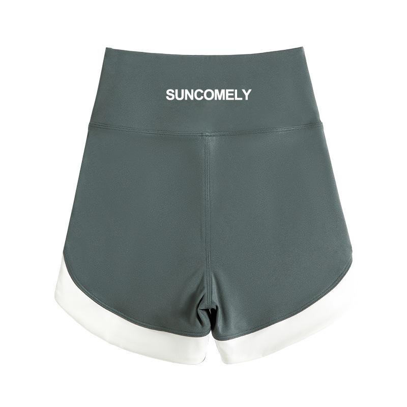 Fără ridicare jenantă a liniei, fese, purtare exterioară, colanți sport subțiri, culoare patchwork, pantaloni de siguranță, femeie