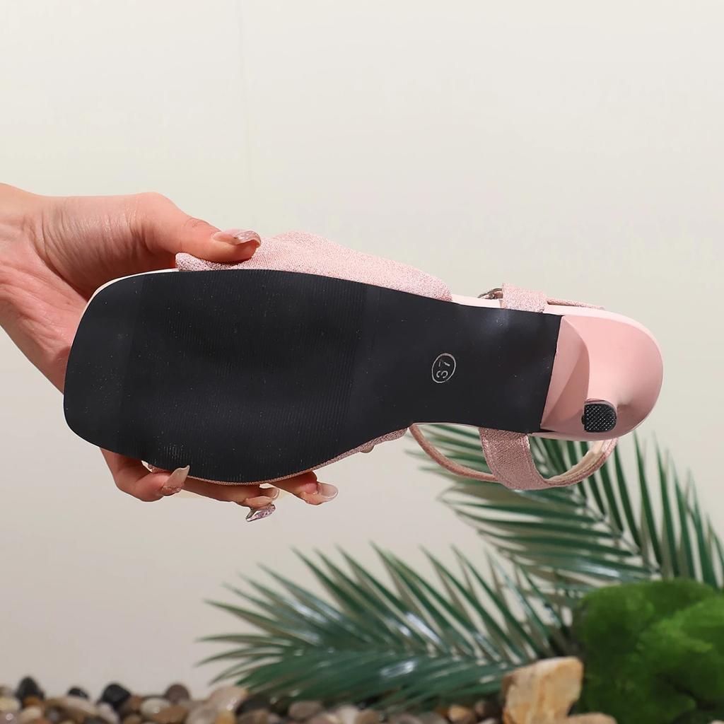 Lovely Sandals Women Office Career Thin High Heels Shoes Women Solid Pleated Buckle Strap Flock Summer Sandals Plus Size