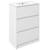 Mueble de Baño de 600 mm con Lavabo y un Agujero para Grifo, Mueble de Lavabo de Baño Blanco Alto Brillo de Pie con 2 Cajones para Aseo