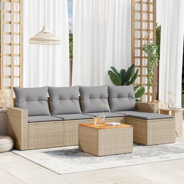 VidaXL Garden Lounge Set with Cushions 6 Pcs Beige Braided Resin 3224099