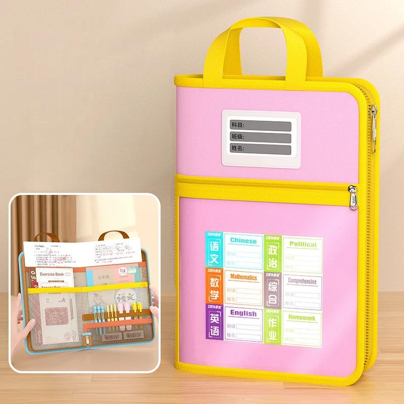 L-shaped A4 File Bag Large Capacity 4 Layers Stationery Storage Bag Transparent Mesh File Organizer School Supplies