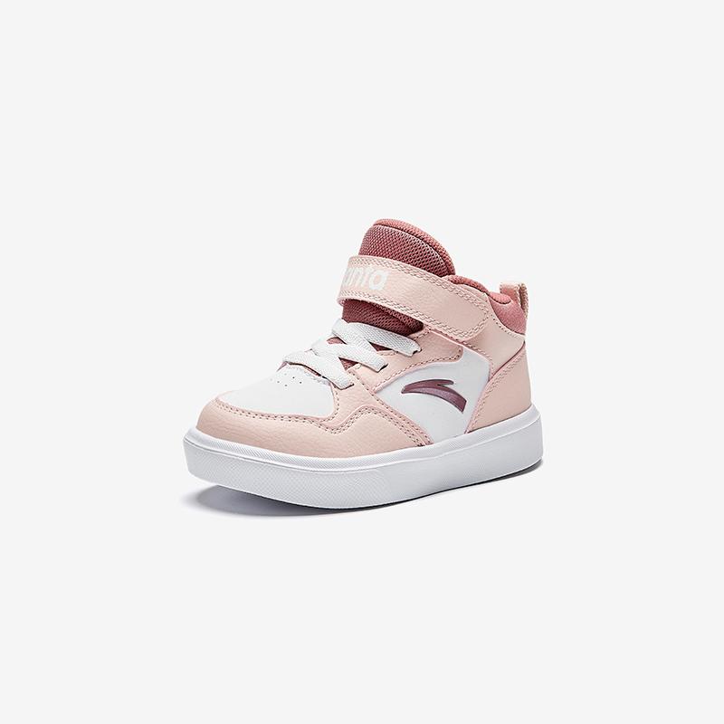 Anta Kids Synthetic Leather Fashion Versatile Warm Waterproof High-Top Walking Shoes Baby Shoes White Pink A22440081-1