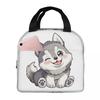 Cute Winking Kawaii Husky Insulated Lunch Bag for Kids School Cooler Thermal Food Box Tote Portable Lunch Boxes Container