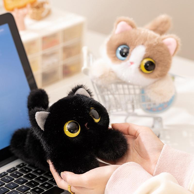 20cm Kawaii Big Eyes Cat Plush Toy Lying Cartoon Animal Black White Siamese Cat Sleeping Companion Gift