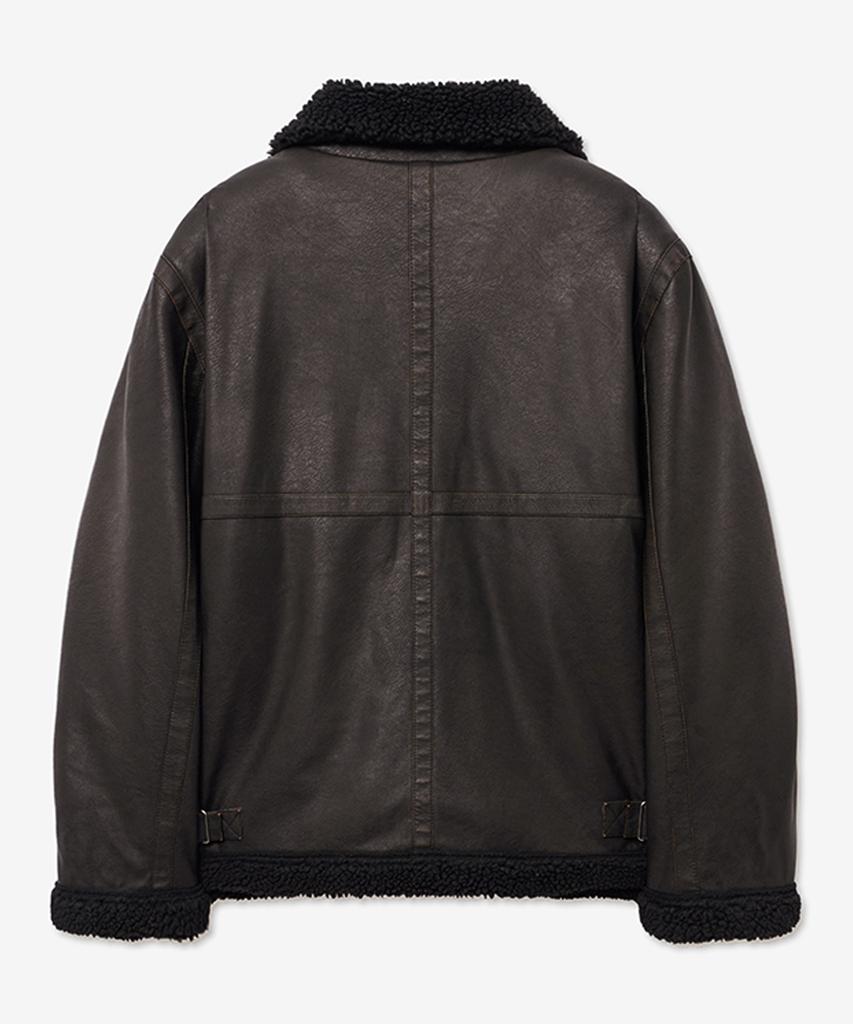 Vtwo 8226 Vintage Coated Leather Wool Shearling Mustang_Black