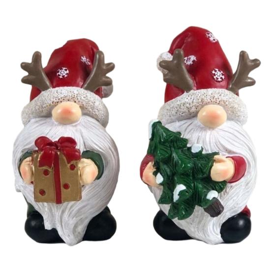 Small Statue for Living Room Christmas Gnome Figurine, Resin Red Santa Dwarf with Tree/Gift Box, Cute Faceless Antlers Tomte Swedish Nordic