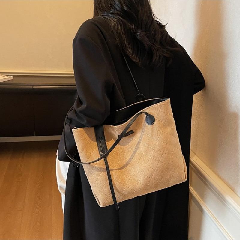 Suede Bag Women's Large-capacity New Autumn and Winter Versatile Shoulder Bag Rhombus Commuter Tote Bag