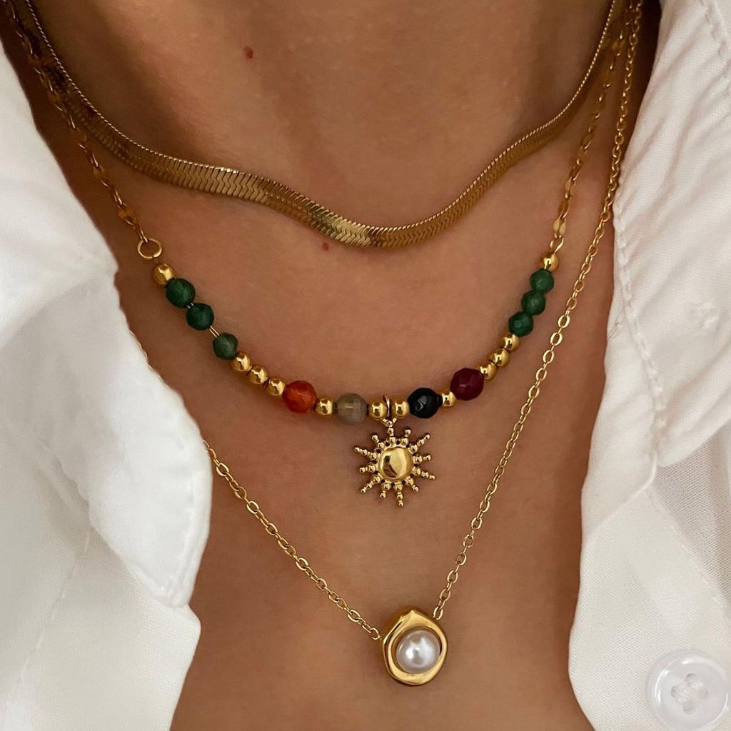 Beaded Pearl Pendant Necklace Women Neck Jewelry Stainless Steel Texture Sunflower Pendant Necklace for Various Occasion