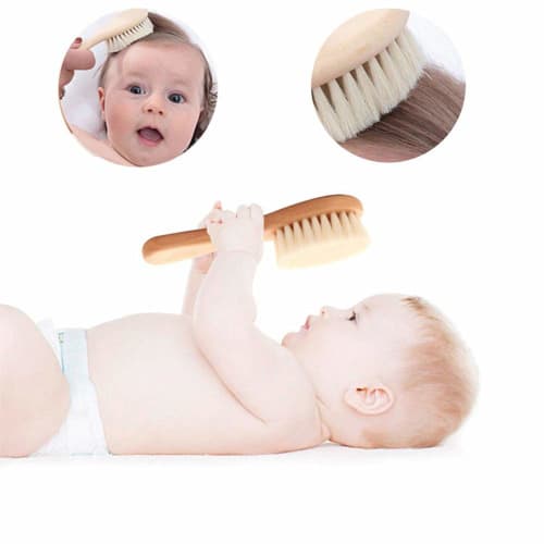 Kingsie Baby Hairbrush and Comb Set, 2-Piece Set, Natural Wood and Goat Hair Brush, Newborn Baby Hair Care, Baby Shower Gift