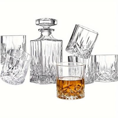 Juego de 7 decantadores de whisky con 6 copas de vino para hombres, vaso de whisky de cristal y decantador con caja de regalo, juego de decantador de licor escocés para ron, vodka