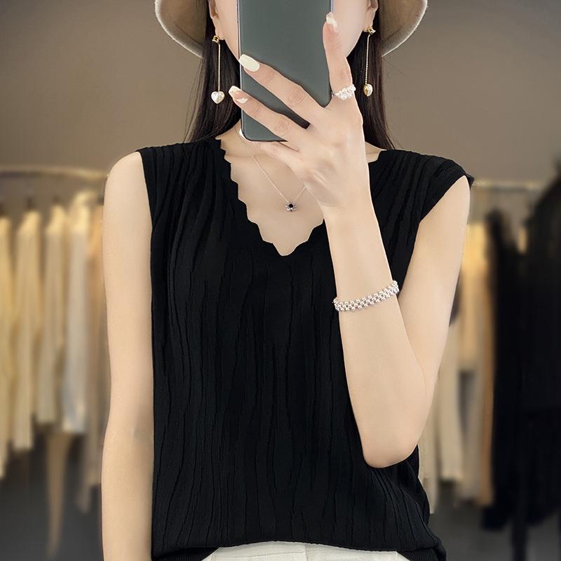 Women Tank Sleeveless MODERN NEW SAGA Summer T-shirt Knit Top Basic Vest Female V-neck