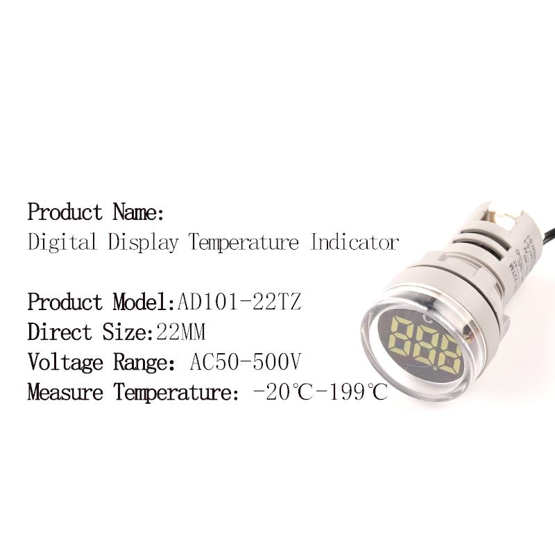 22mm Round Square LED Digital Thermometer Signal Lights Temperature Meter Detector Sensor -20-199 Celsius 50-500V AC