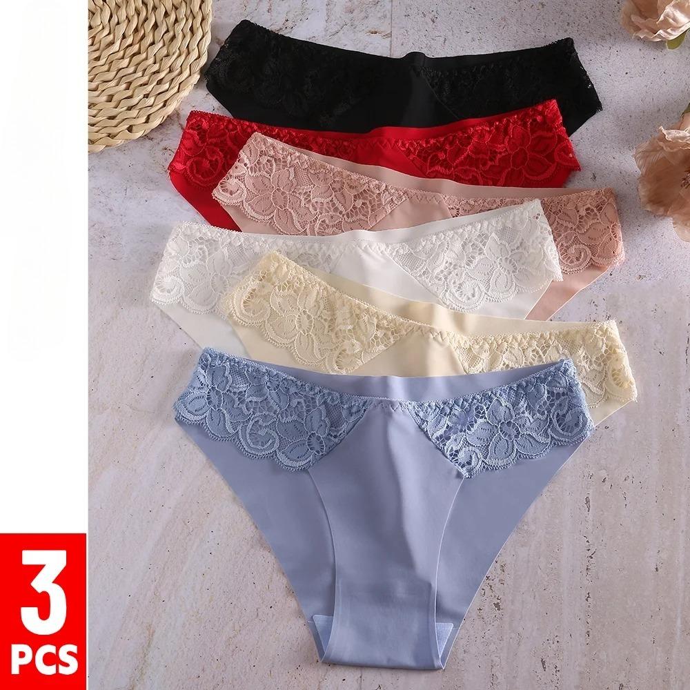 3Pcs/Set Lace Woman Panties Silk New Female Underwear for Woman Seamless Solid Lingerie Panties 3Pcs Free Shipping