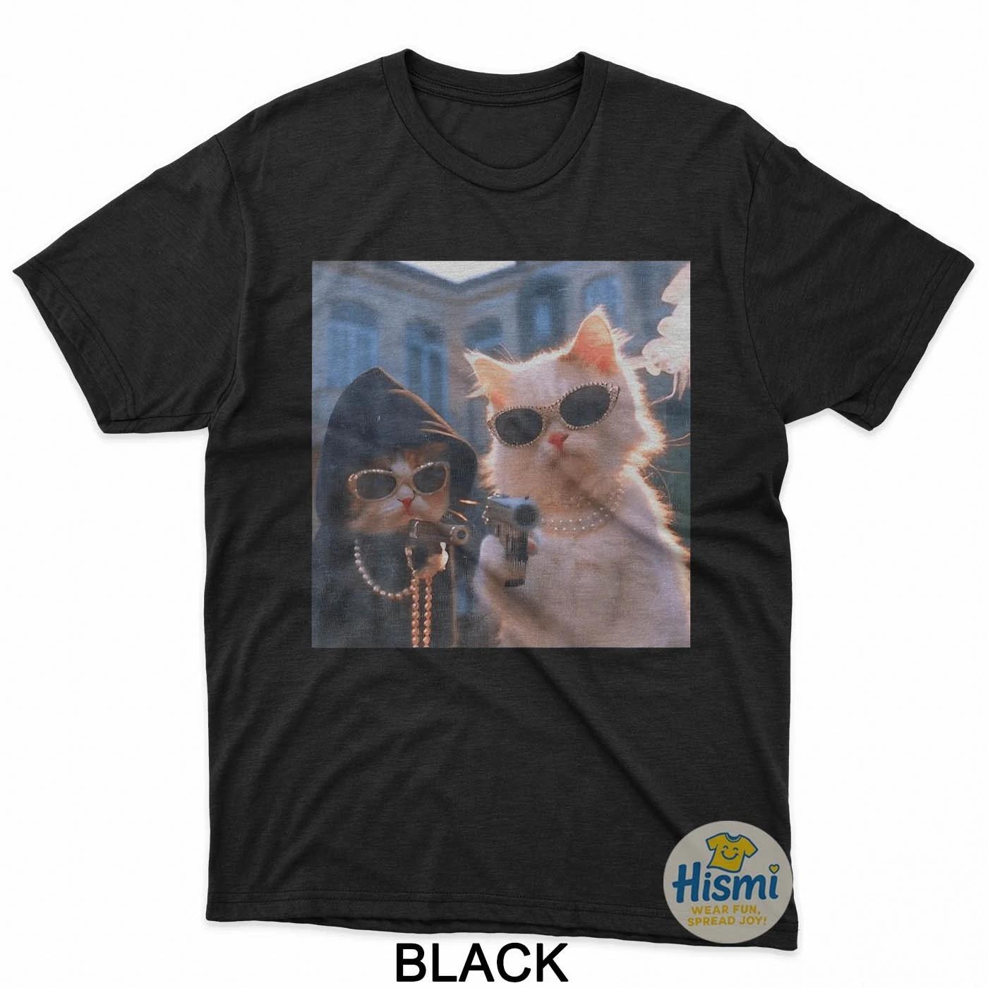Funny Gangster Boujee Cat Gang Meme Street Kitty Cat Lovers T-Shirt XL