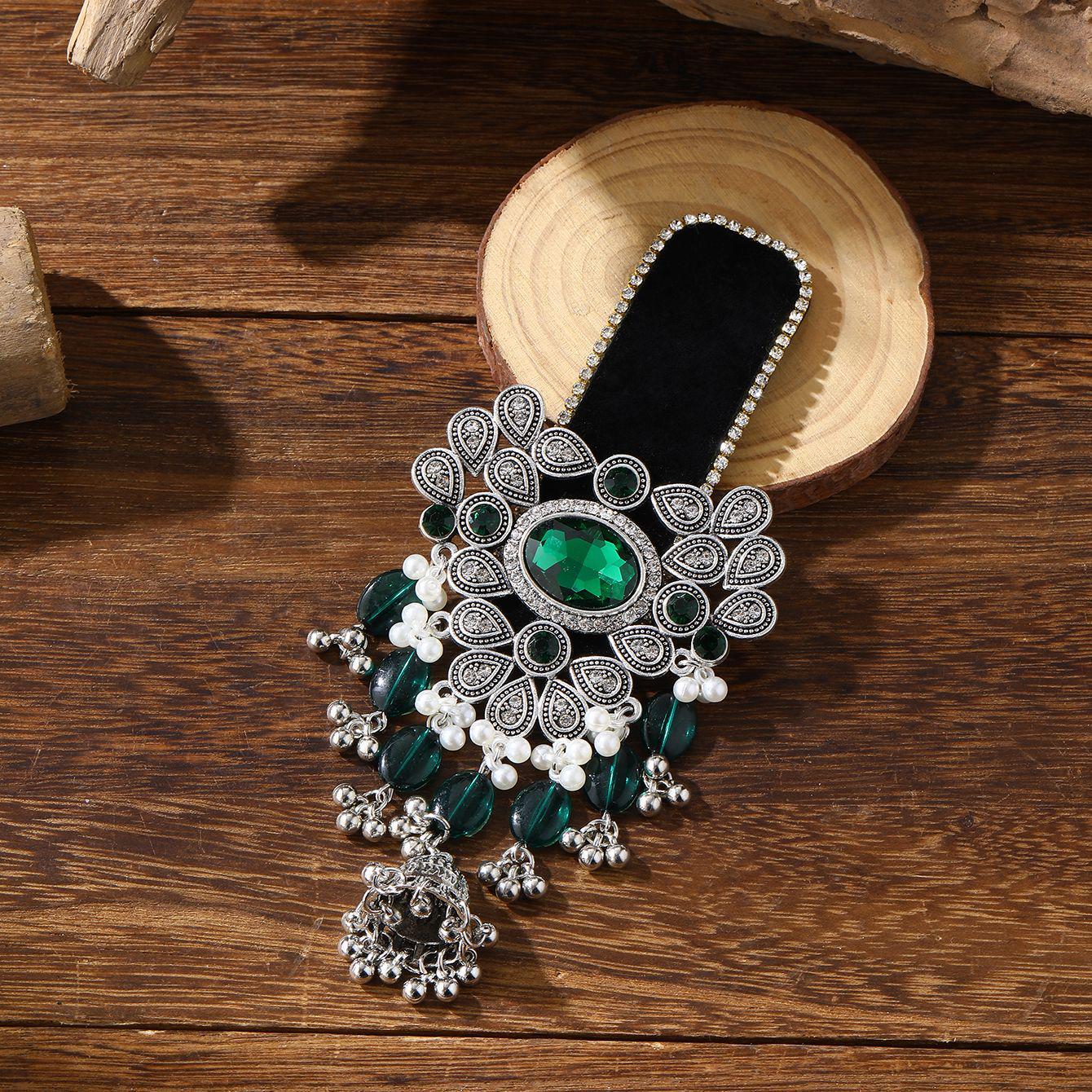 Fashionable Retro Indian-Style Crystal Flower Tassel Hair Brooch