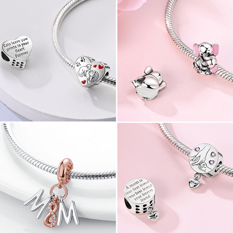 925 Silver Charms Love Mother Family Sister Heart Beads Fit Original Bracelet DIY Woman Jewelry Gift For Friend