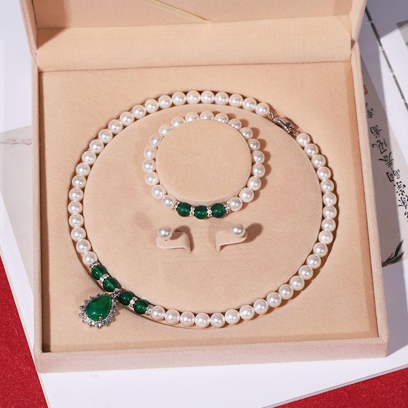 Natürliche Tiefsee-Perlenkette Damen Dreiteiliges Schmuck-Ketten-Set Schlüsselbeinkette Schmuck Muttertagsgeschenk