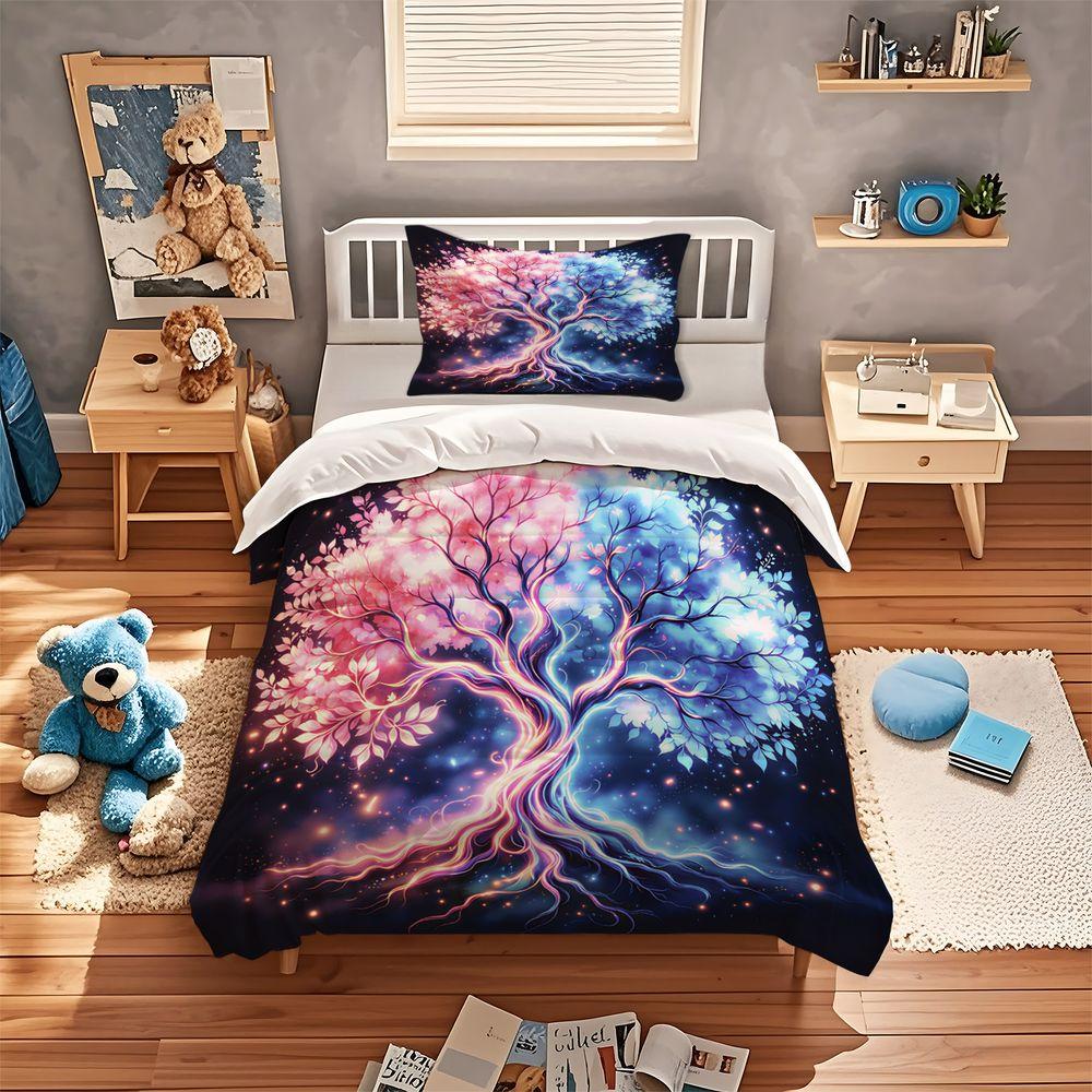 Split Life Tree Starry Digital Print Duvet Cover Set No Filler Comforter Cover Bedding Set Fantasy Girl Bedroom Home Decor