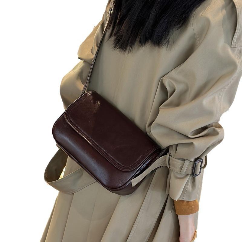 Top Layer Leather Spring and Summer New Crossbody Bag, Leather Small Bag, Women's Fashionable Single-shoulder Small Square Bag