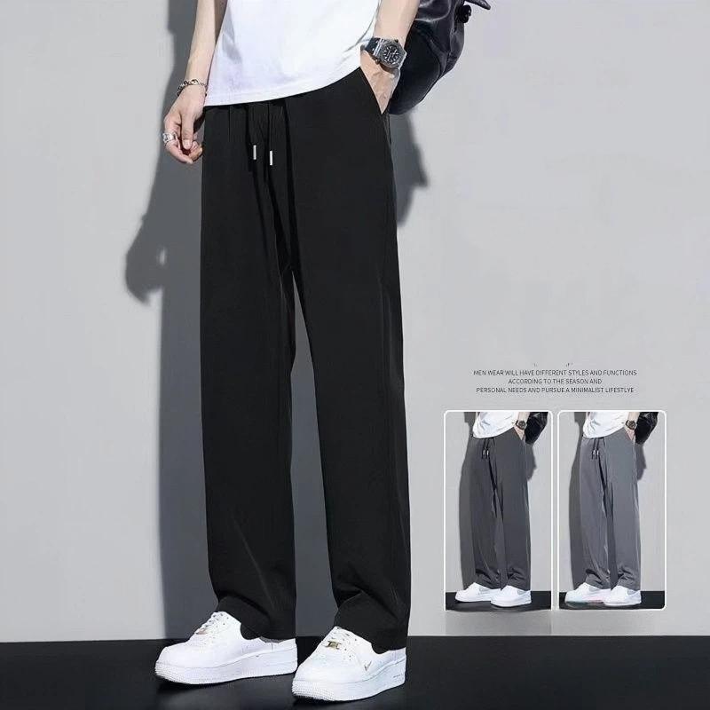 Men's Ice Silk Casual Pants Summer Thin Straight Leg Trousers Quick Dry Breathable Loose Fit Sweatpants With Drawstring