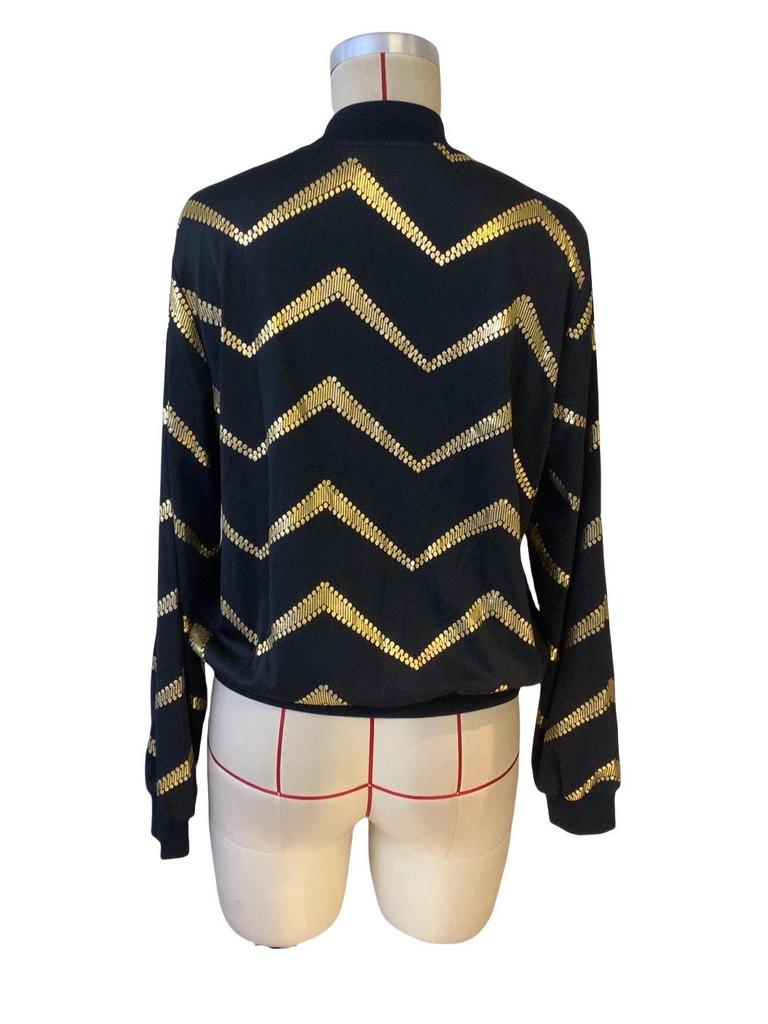 2025 Spring Gold Foil Print Women's Bomber Jacket
