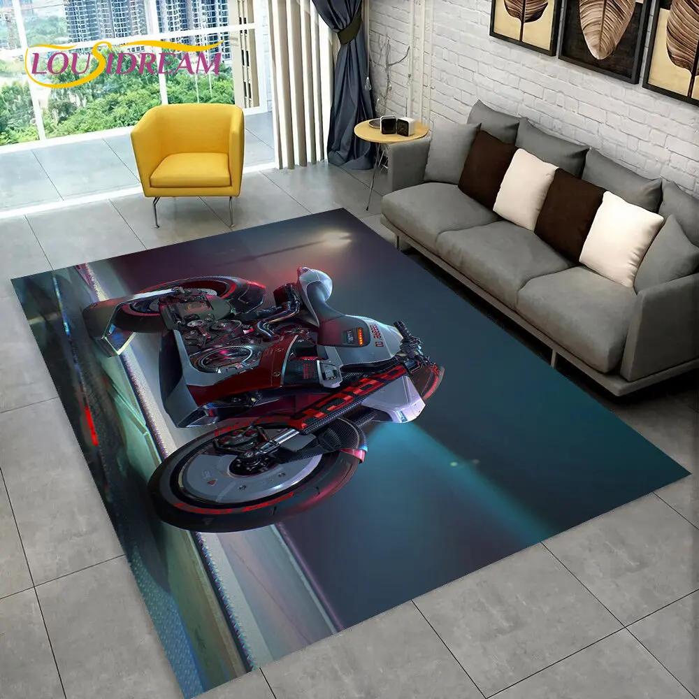 3D Cyberpunk Concept Motorcycle Cartoon Area Rug,Carpet for Living Room Bedroom Sofa Doormat Decoration,kids Non-slip Floor Mat