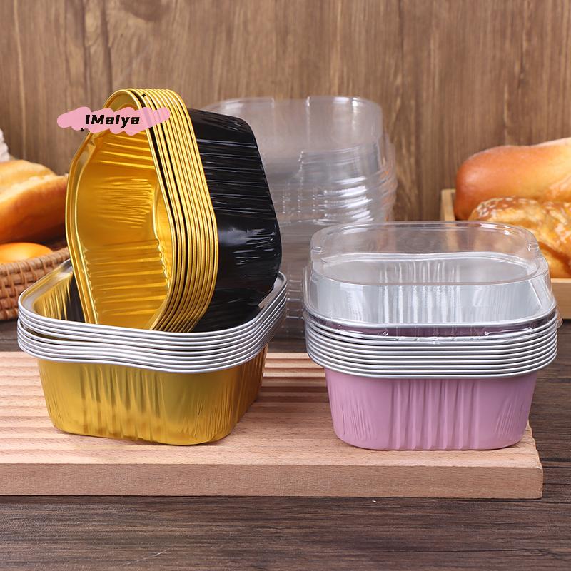 10Pcs Aluminum Foil Cake Pans 325ml with Lids Heat-Resistant Baking Cups Liners Kitchen Baking Tools