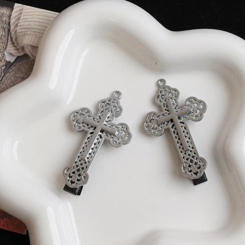 Gothic Crosses Barrettes For Women Punk Hair Clip Carved Metal Hairpin Fretwork 2000s Fashion Hair Jewelry