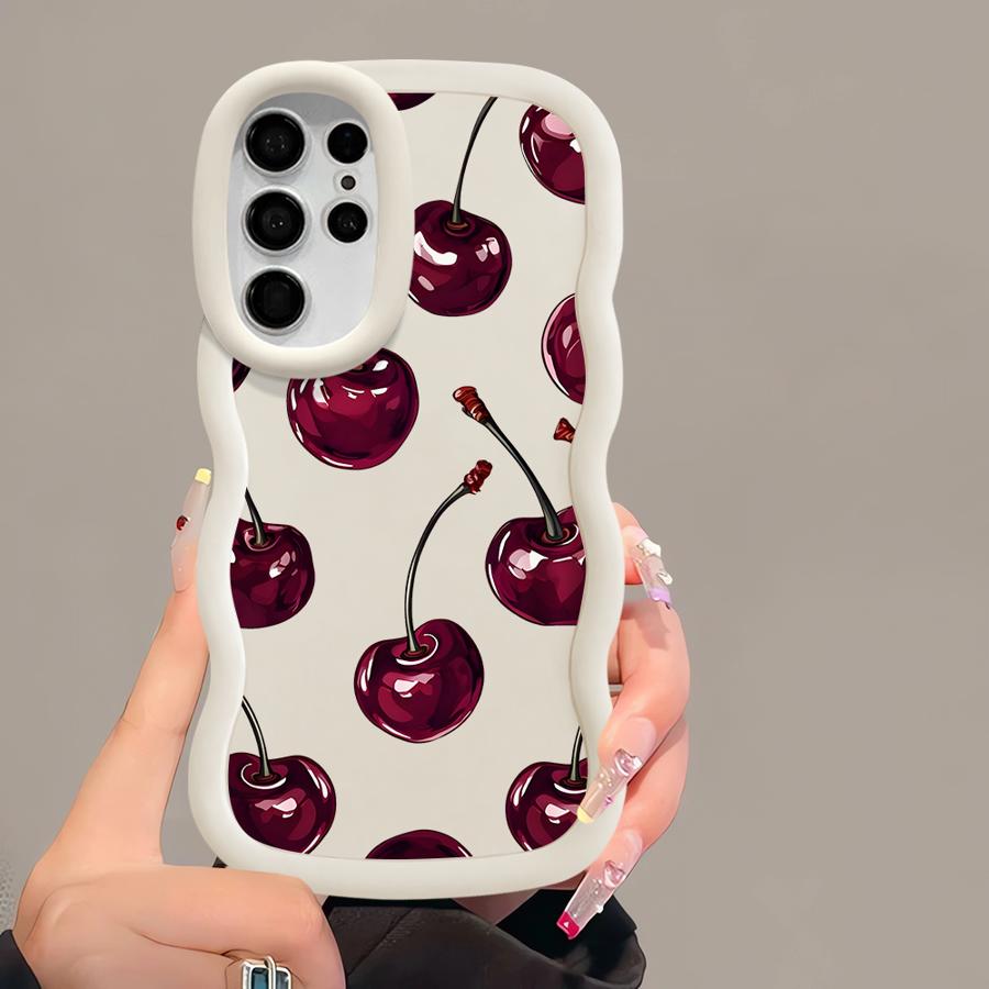 Hülle für Samsung Galaxy S20 FE S22 Ultra A26 S24 S23 Plus S21 A25 S25 Weiche Handyhülle A54 A35 A55 A36 A24 A34 Cartoon Kirsche