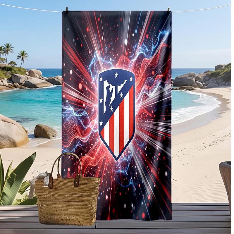 Asciugamano da Spiaggia Stampato Atletico Madrid Asciugamano Morbido ad Asciugatura Rapida Coperta da Spiaggia Rettangolare Grande Portatile per Viaggio Piscina