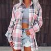 2023 Women's European & American Plaid Long Sleeve Lapel Cardigan Jacket