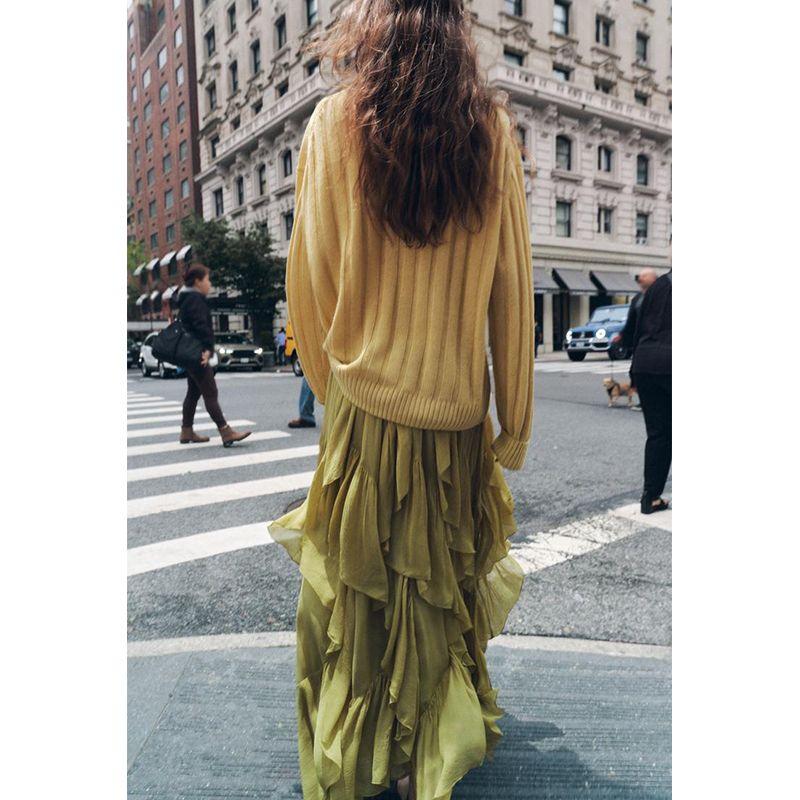 Summer New Product Women's Clothes Ins Style Laminated Decoration Asymmetric Hem Mid-Waist Midi Skirt Skirt 0148042