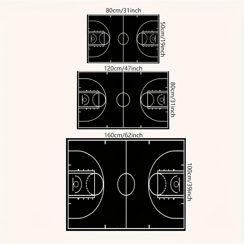 Black Basketball‑Court Print Area Rug, Floor Mat for Entryway, Kitchen, Bedroom, Living Room, Home Decor