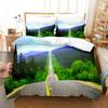 Beauty Tree Road Bettbezug-Set Landschaft Bettwäsche-Set Doppelgröße Queen-Size King-Size, Baumstraße Himmel Bett-Set Aldult Teen Schlafzimmerdeko