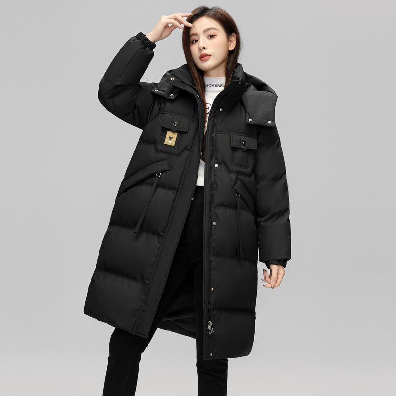 

Зимняя Новая Мода Куртка выше колена с подкладкой Свободная и Утолщенная Куртка с капюшоном на пуху L