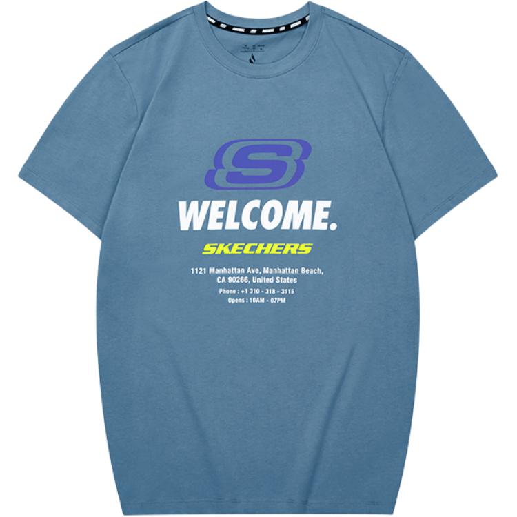 Skechers Casual Round Neck Short Sleeve T-Shirt Unisex tops Flower-Crown-Blue L224U131-01P1 M