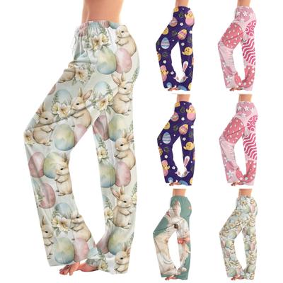 Moda feminina solta casual páscoa estampada calças casuais