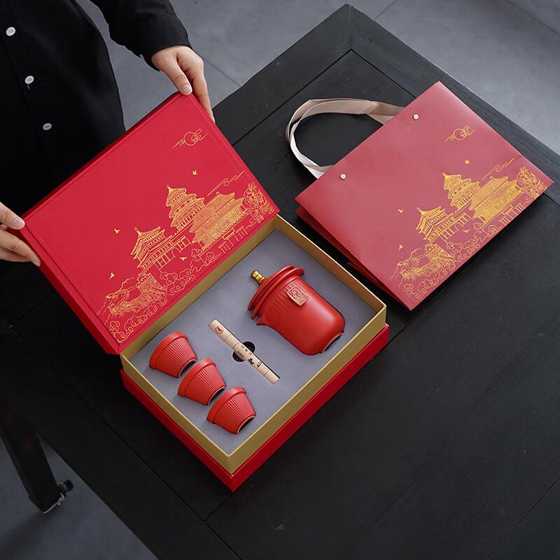 Palace Museum Style Chinese Ceramic Tea Set Gift Box with Incense