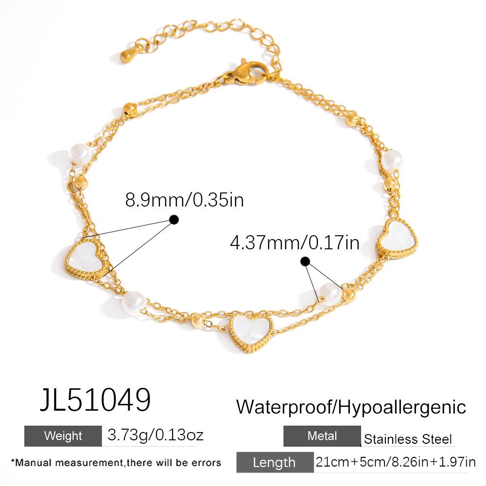 Double Layer Heart Pearl Anklet - Stainless Steel Chain
