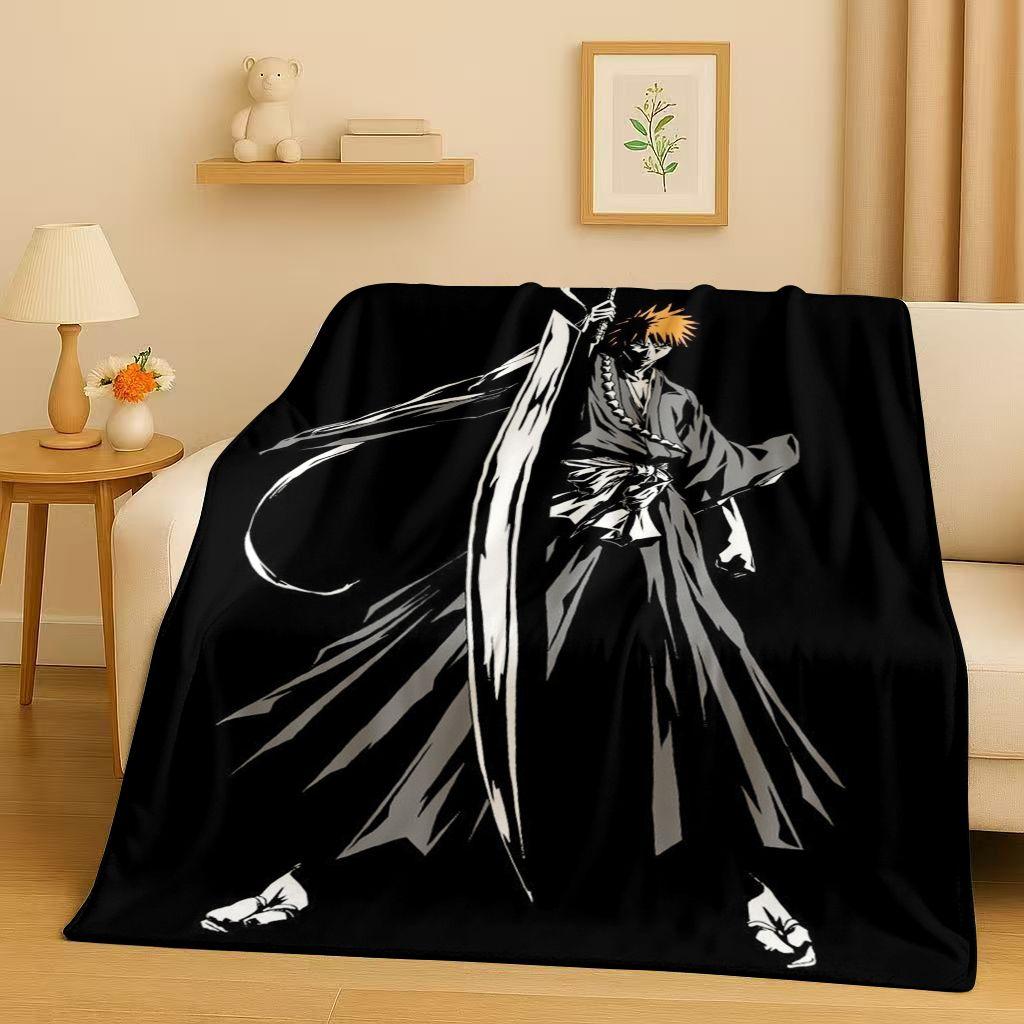 Anime Bleach Kurosaki Ichigo Cartoon Flannel Blanket,Ultra Soft Warm Plush Throw for Home Bedroom Bed Sofa Cover Travel Kid Gift