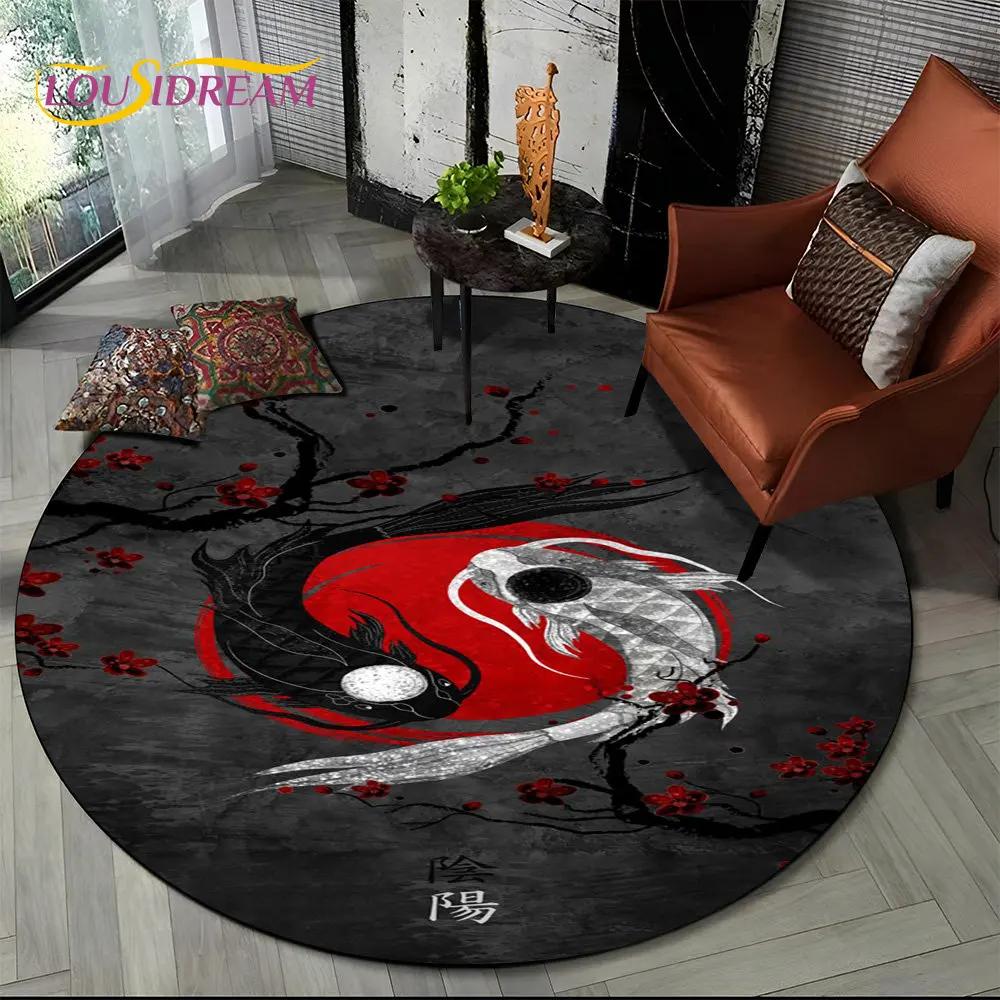 Tai Chi Bagua Yin Yang Round Area Rug –Taoist Symbol 3D Design – Non-Slip Floor Mat for Living Room, Bedroom or Meditation Space