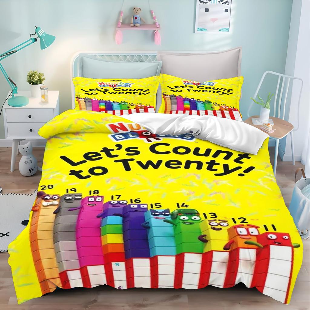 Cute Numberblocks Duvet Cover  Bedding Set Educational Cartoon Number Print Microfiber Quilt Cover For Children Bedroom