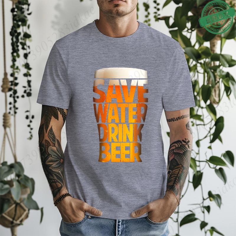 Fashion T-Shirt Letter Wine Glass Beer Funny Graphic Print Men's and Women's Tees Top Summer Street Short Sleeve Casual Outdoor Clothing