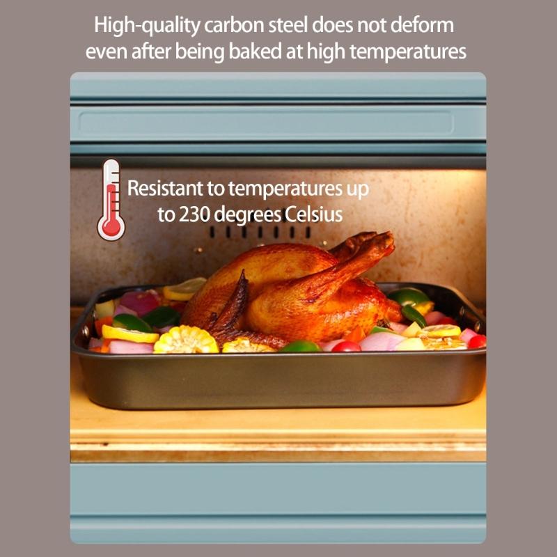 15Inch Turkey Roasting Pan Includes V-Shape Grill Rack Carbon Steel Roasting Tray Bakeware For Thanksgiving Christmas