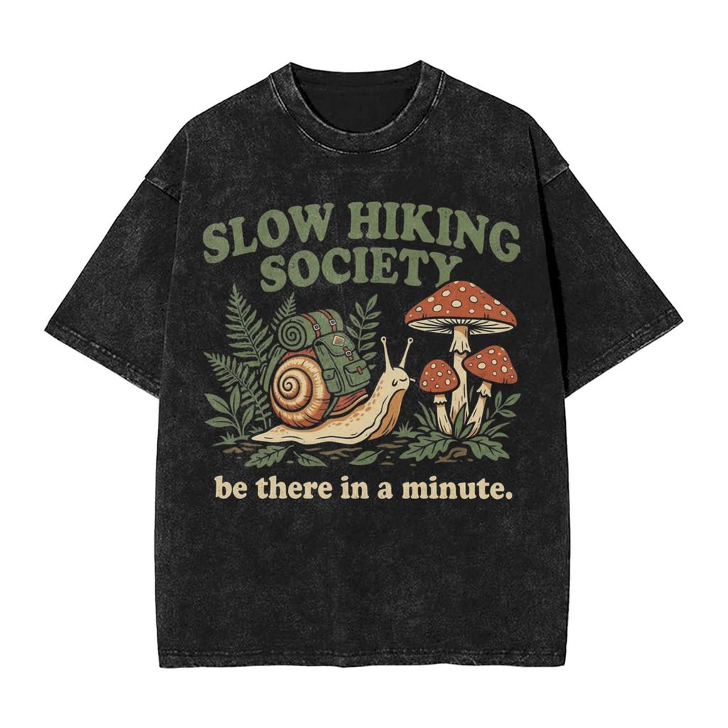 Sloth Hiking Team T Shirts Hip Hop Washed Short Sleeve Oversize Tshirts Vintage For Men Women Tops Streetwear Printed Tees