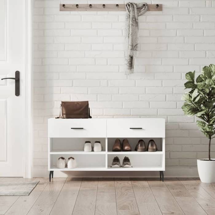 VidaXL Banc à Chaussures, Armoire à Chaussures avec 4 Étagères et Pieds, Meuble à Chaussures avec 2 Tiroirs Salon, Moderne, 829756
