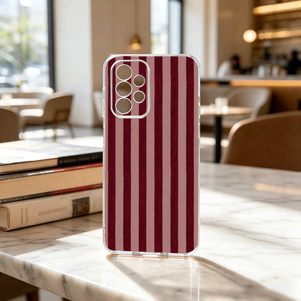 Burgundy White Stripe Pattern Phone Case For Samsung S25,S24,S21,S22,S23,S30,Ultra,S20,Plus,Fe Transparent Cover